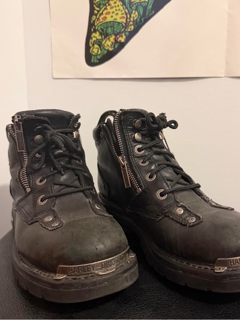 Harley-Davidson Black Men's Lace-Up Leather Zip Ankle Boots